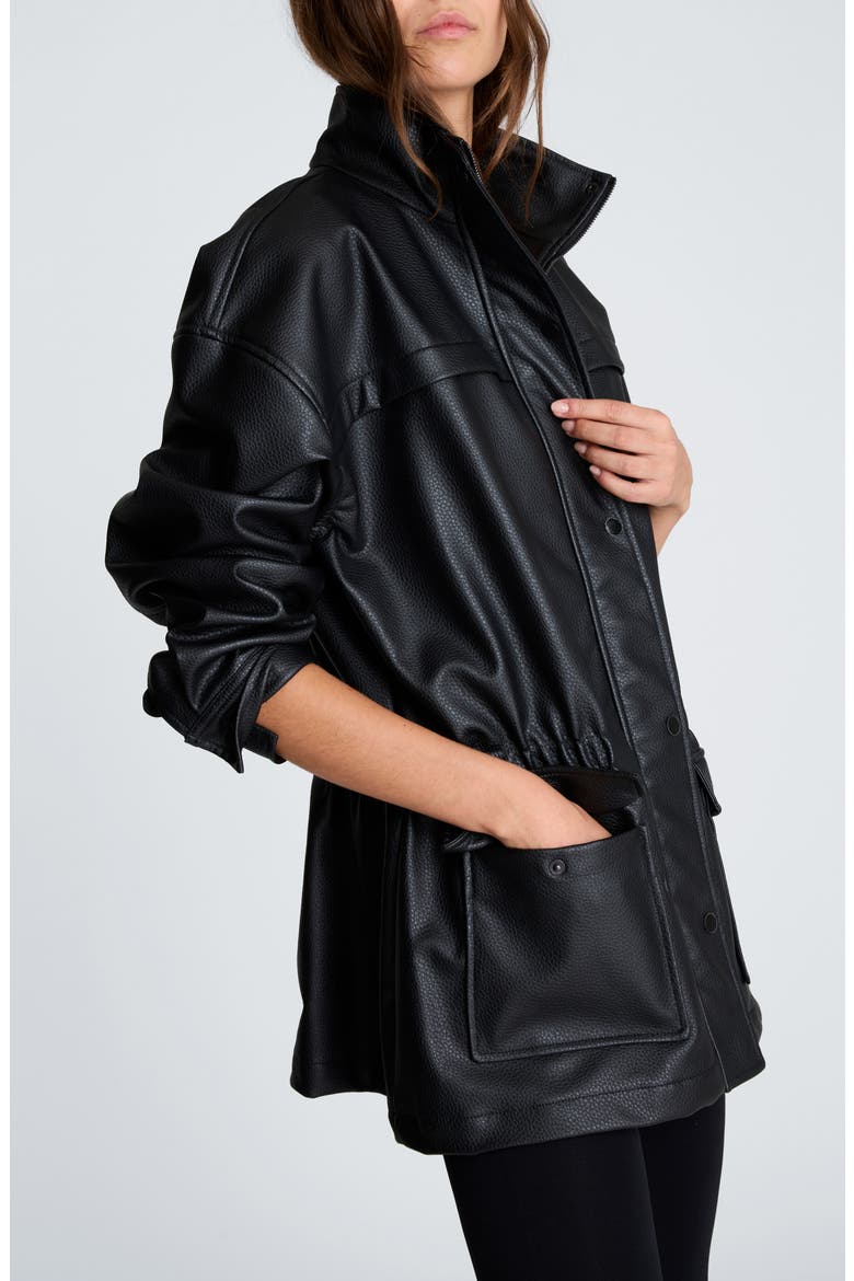Faux Leather Cinch Waist Anorak, Alternate, color, BLACK