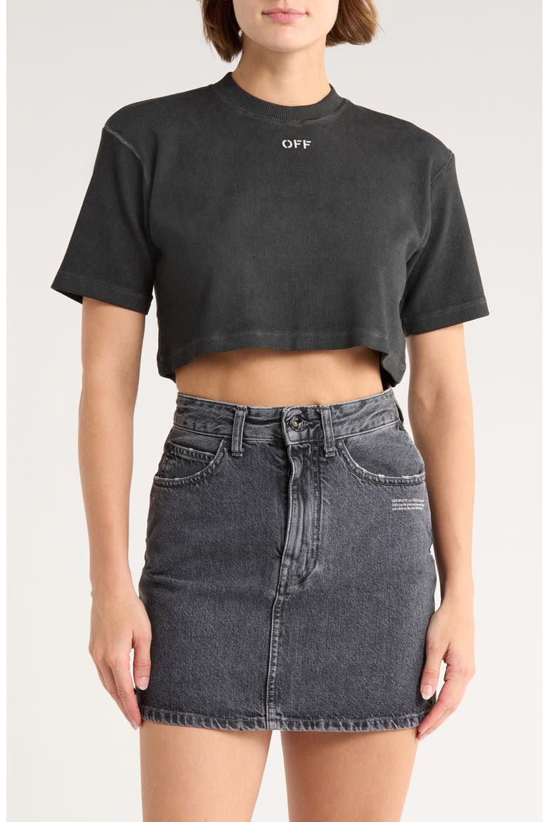 Stamp Logo Ribbed Crop T-Shirt, Main, color, WASHED GREY