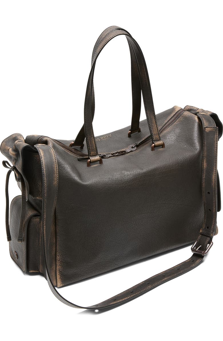 Acne Studios Multipocket Aged Leather Tote, Alternate, color, Dark Brown/ Beige