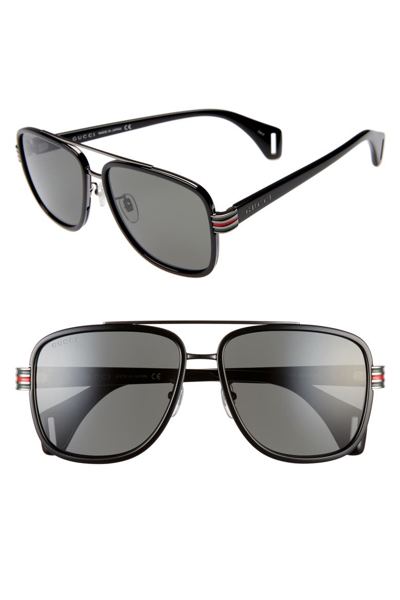 58mm Square Aviator Sunglasses, Alternate, color, BLACK/ GREY
