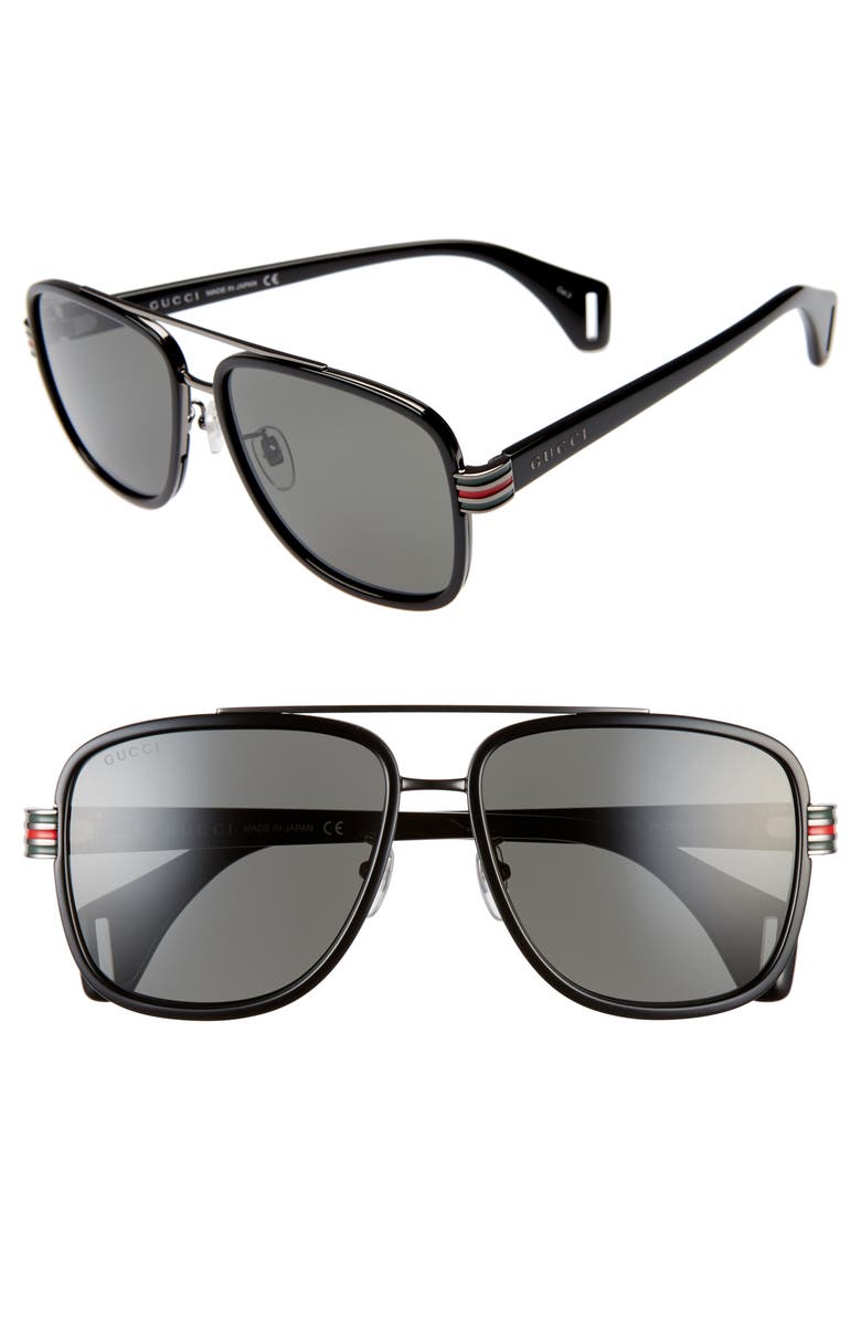 Gucci 58mm Square Aviator Sunglasses, Alternate, color, 