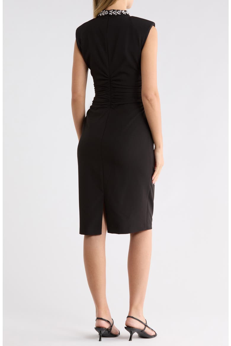 Crystal Embellished Mock Neck Ruched Sheath Dress, Alternate, color, BLK