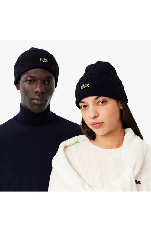 Lacoste Classic Wool Beanie In Blue