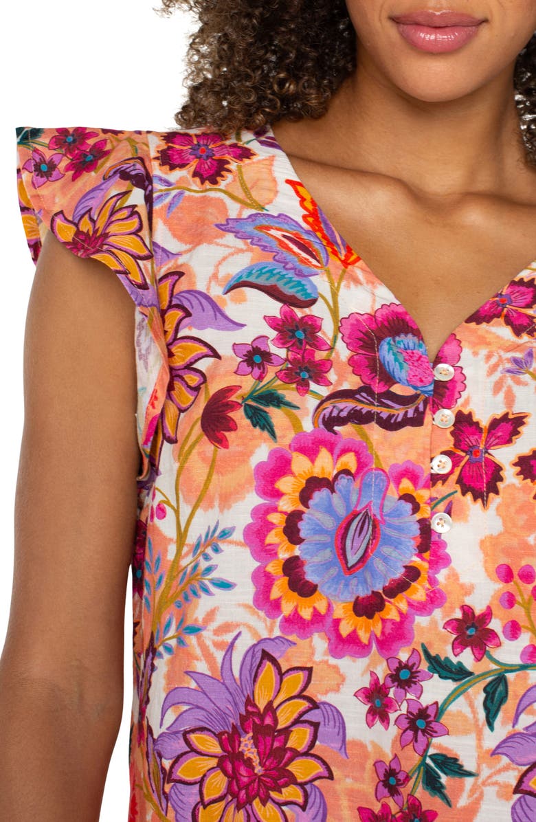 Liverpool Los Angeles Floral Print Flutter Sleeve Button-Up Shirt, Alternate, color, 