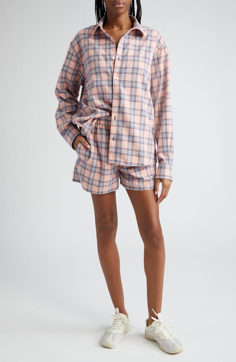 Acne Studios Plaid Organic Cotton Flannel Button-Up Shirt, Alternate, color, 