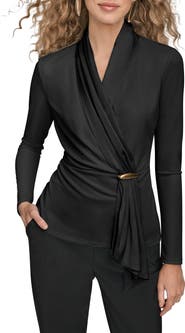 Donna Karan New York Wrap Front Long Sleeve Top