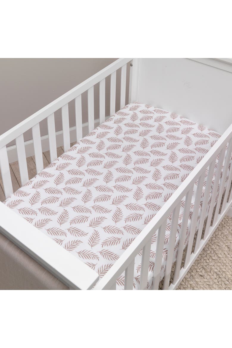 Signature Leaves Print Organic Cotton Fitted Crib Sheet, Alternate, color, Brown