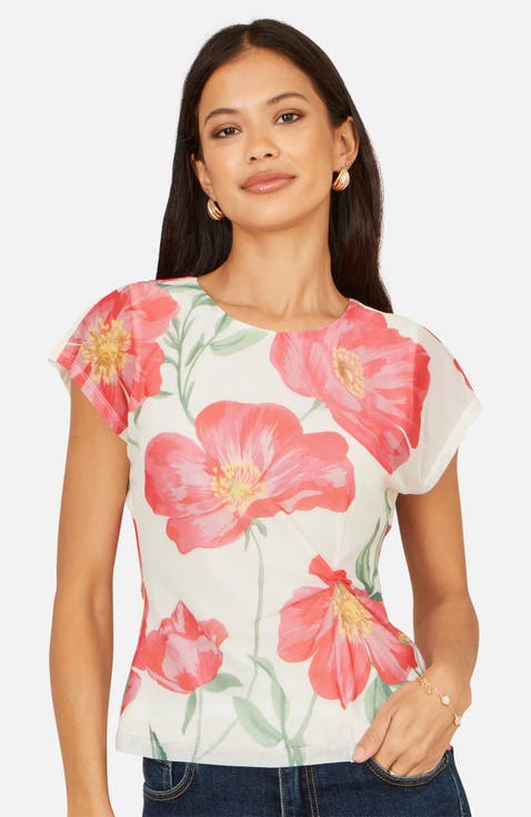 Poppy Print Mesh Top
