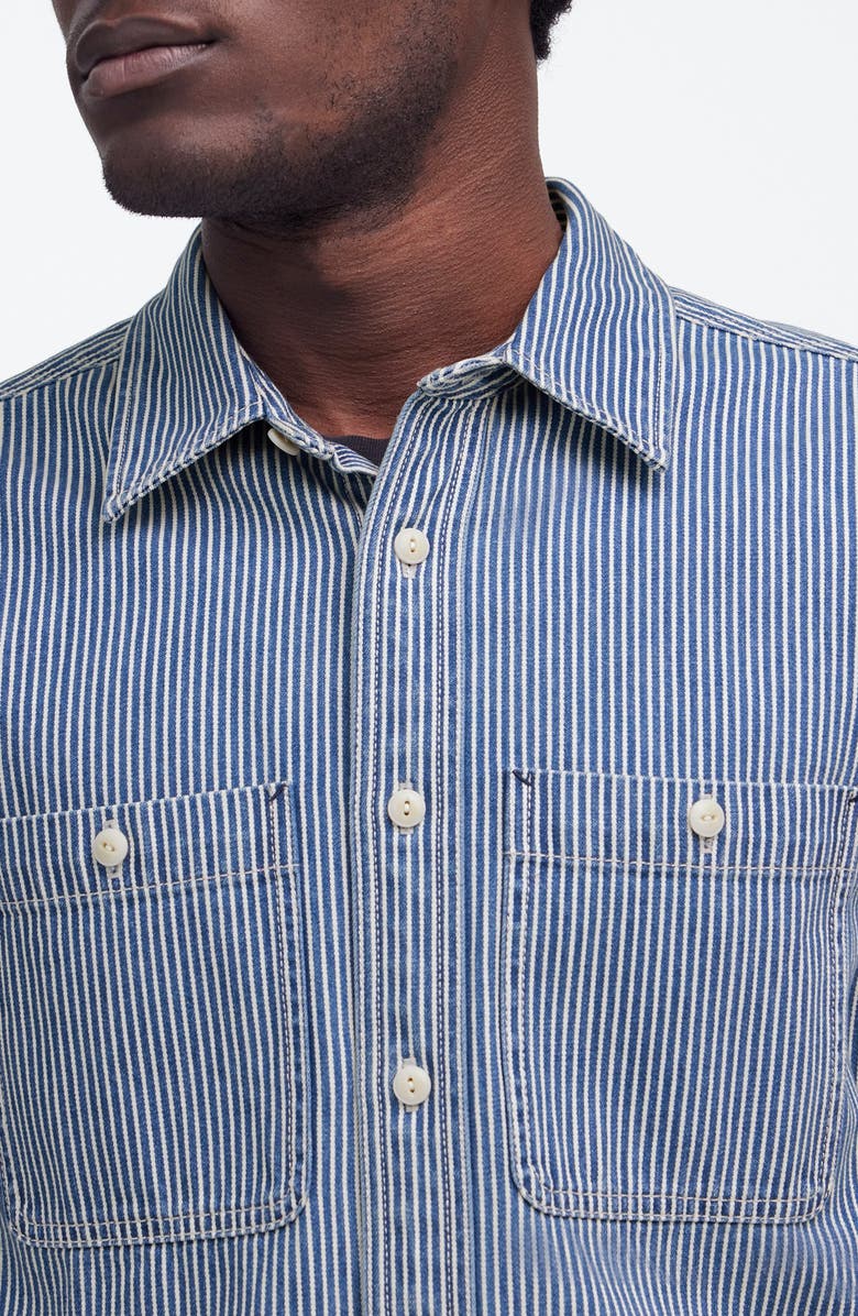 Madewell Indigo Dyed Denim Button-Up Shirt in Engineer Stripe, Alternate, color, Kerrville Wash