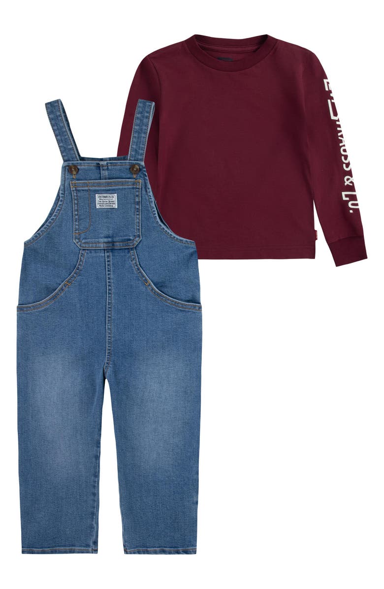 Levi's<sup>®</sup> Kids' Long Sleeve T-Shirt & Overalls Set, Main, color, 