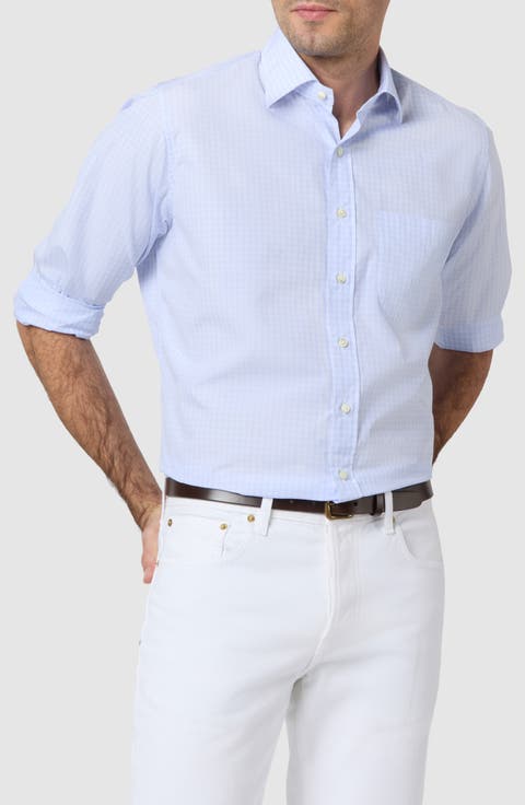 Slim Fit Microcheck Cotton Poplin Button-Up Shirt