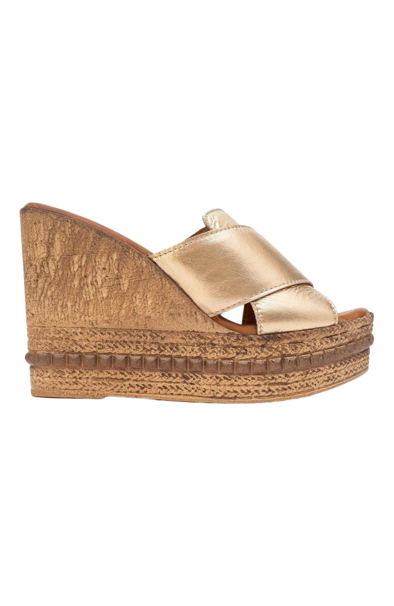 Forever & Always Shoes Lois Wedge Leather Sandal, Alternate, color, Gold Leather