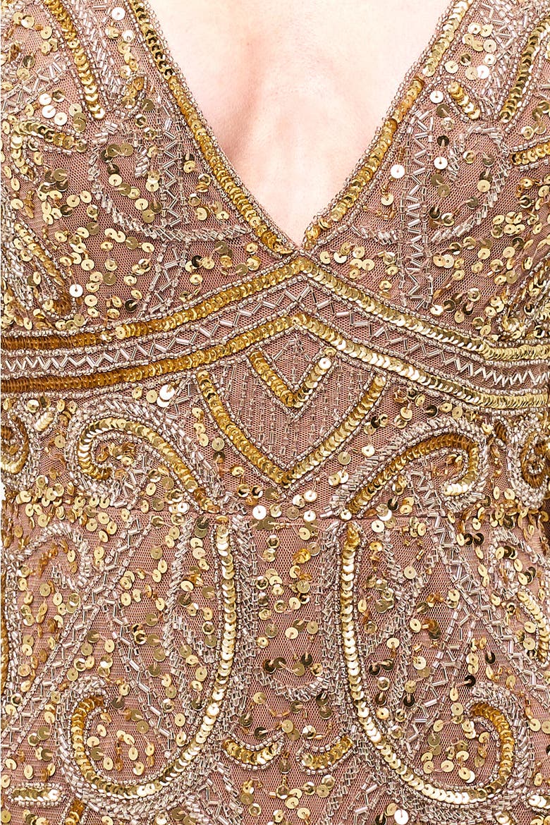 Embellished Sequin V-Neck Maxi Dress, Alternate, color, TAUPE BLUSH