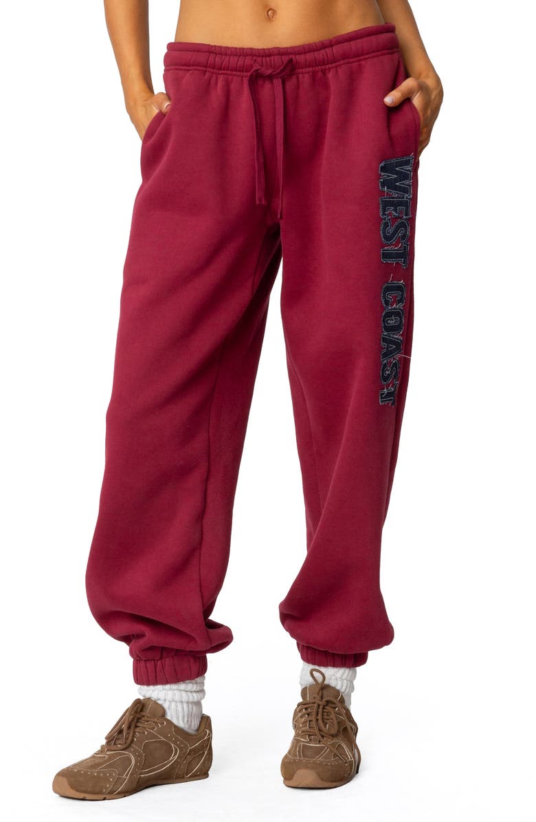 EDIKTED West Coast Sweatpants, Main, color, Burgundy