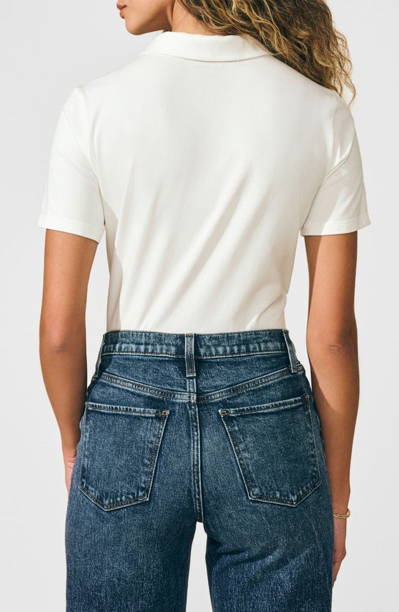 Isaac Mizrahi New York Cotton Ruffle Placket Polo, Alternate, color, White