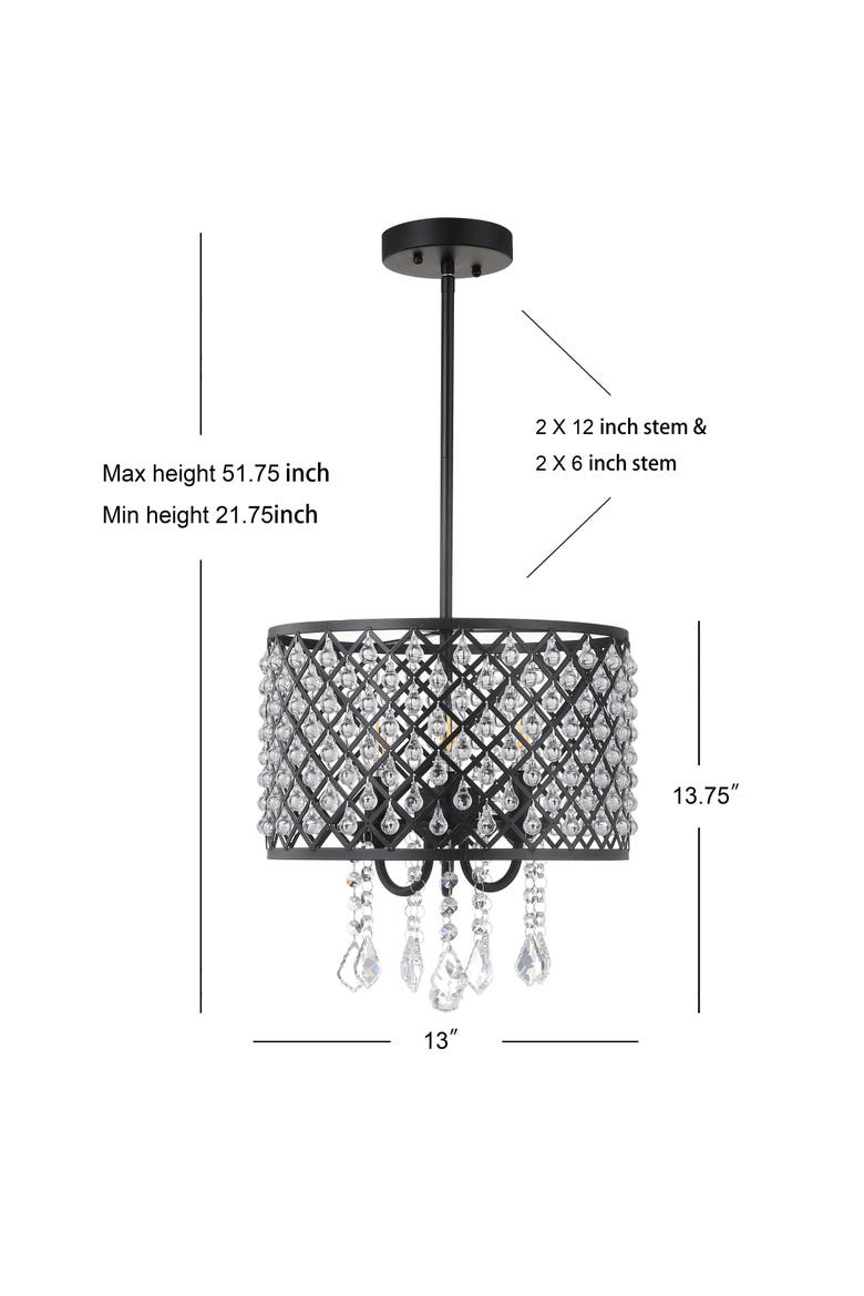 Gigi Metal/Crystal Adjustable LED Drop Chandelier, Alternate, color, Black