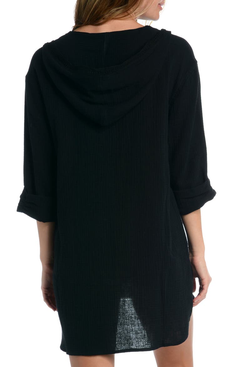 Hooded Cotton Gauze Cover-Up Tunic, Alternate, color, BLACK