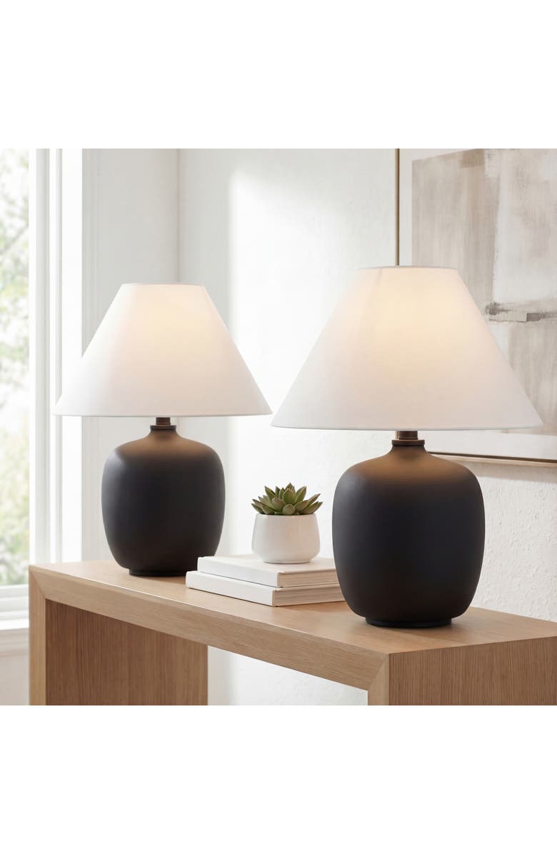 JONATHAN Y Delphi 18.25" Minimalist Scandinavian Resin/Iron LED Table Lamp, Main, color, Matte Black