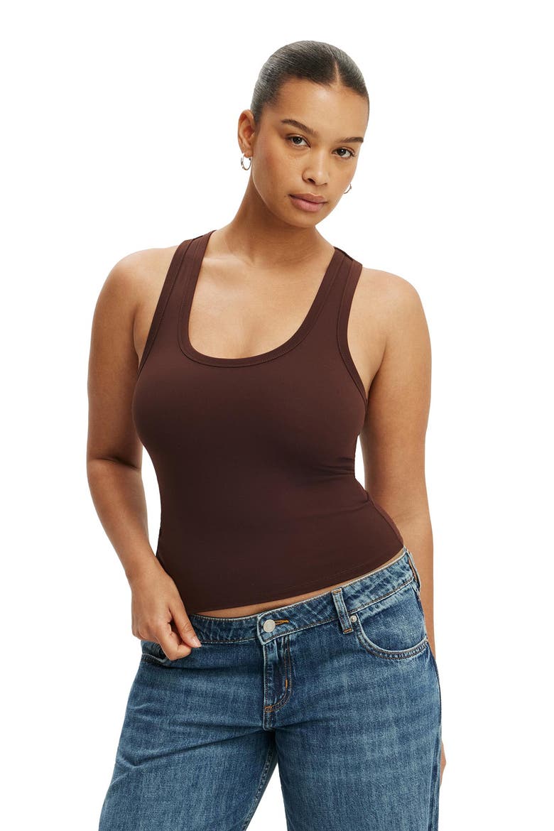 Women's Hold Me Scoop Neck Racerback Tank, Main, color, Dark Oak