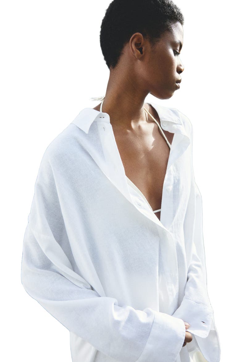 Dolman-sleeved Linen-blend Shirt, Main, color, White