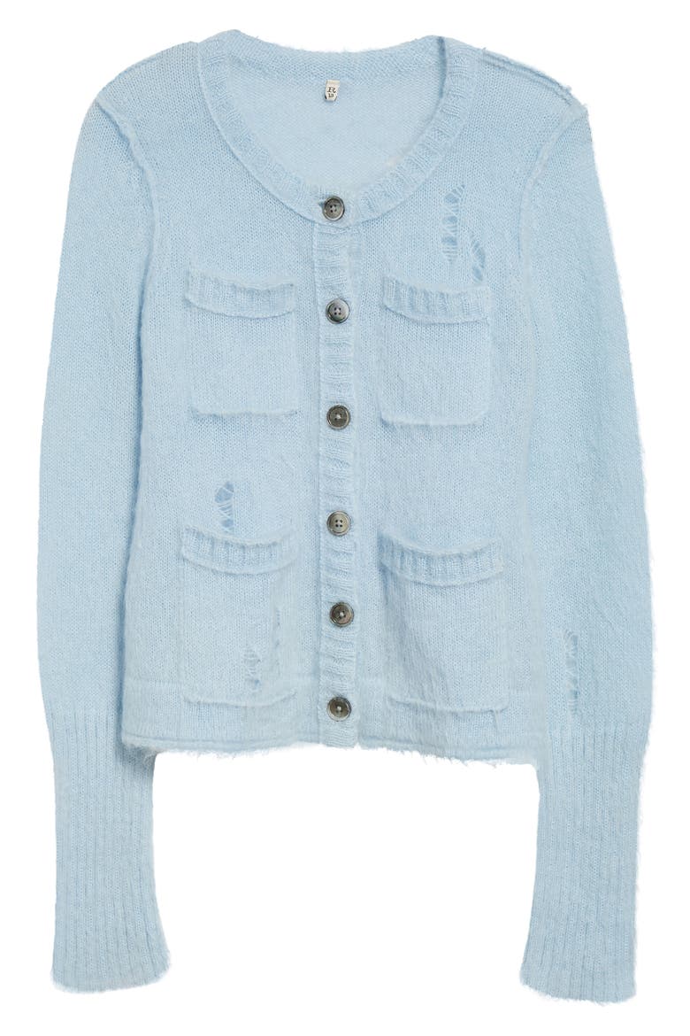 Elongated Shrunken Kid Mohair & Merino Wool Blend Cardigan, Alternate, color, LIGHT BLUE