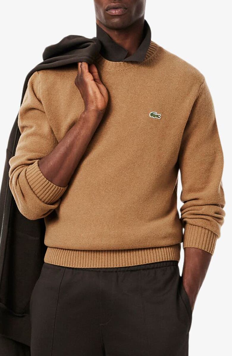 Lacoste Classic Fit Merino Wool Crewneck Sweater, Main, color, Datte Chine
