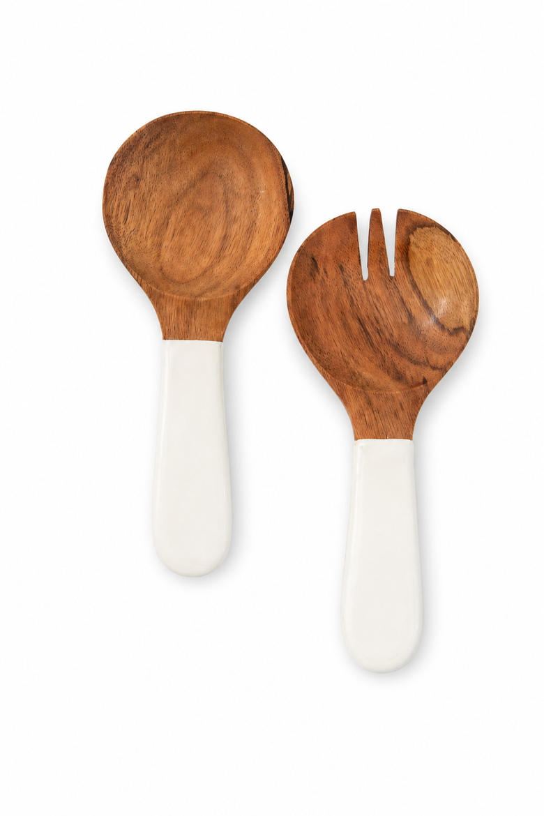 Wood + White Collection Acacia Wood Salad Servers, Main, color, White, Brown