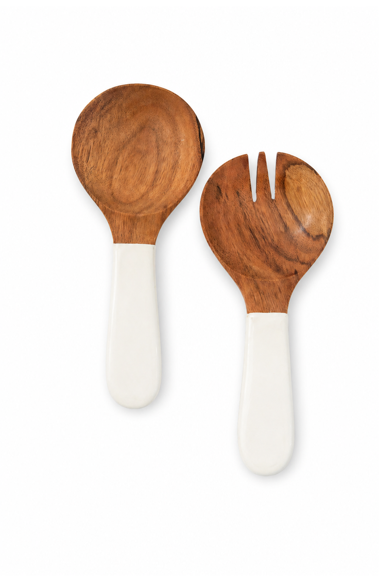 Jeanne Fitz Wood + White Collection Acacia Wood Salad Servers, Main, color, White, Brown