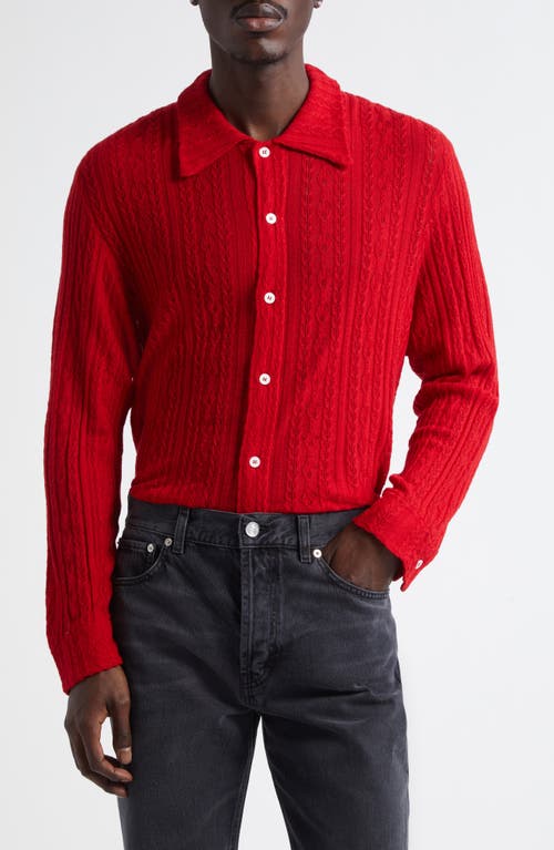 Séfr Riku Merino Wool Cable Knit Button-Up Shirt in Ruby Merino  product