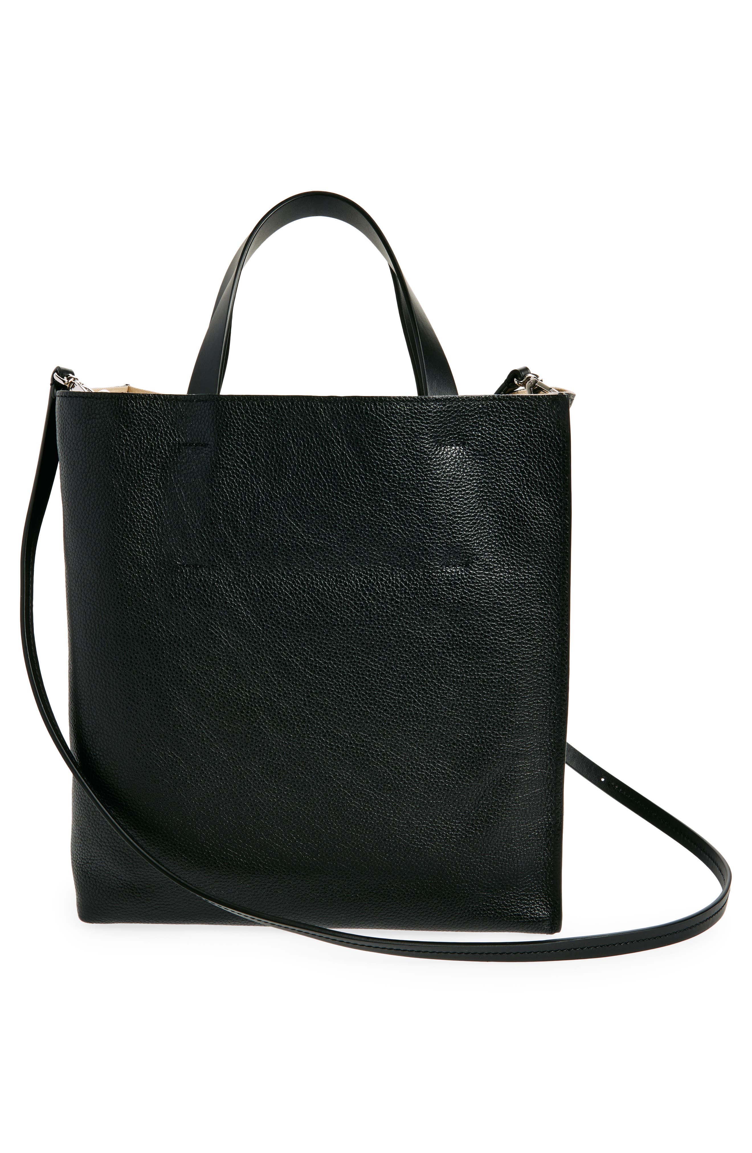 Marni Museo Small Soft Leather Tote, Alternate, color, Black