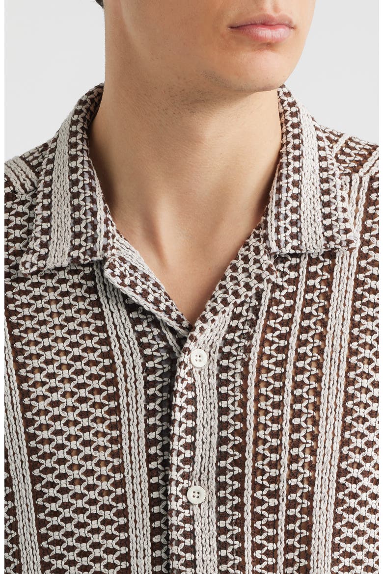 Hugh Openwork Stripe Camp Shirt, Alternate, color, BROWN / WHITE