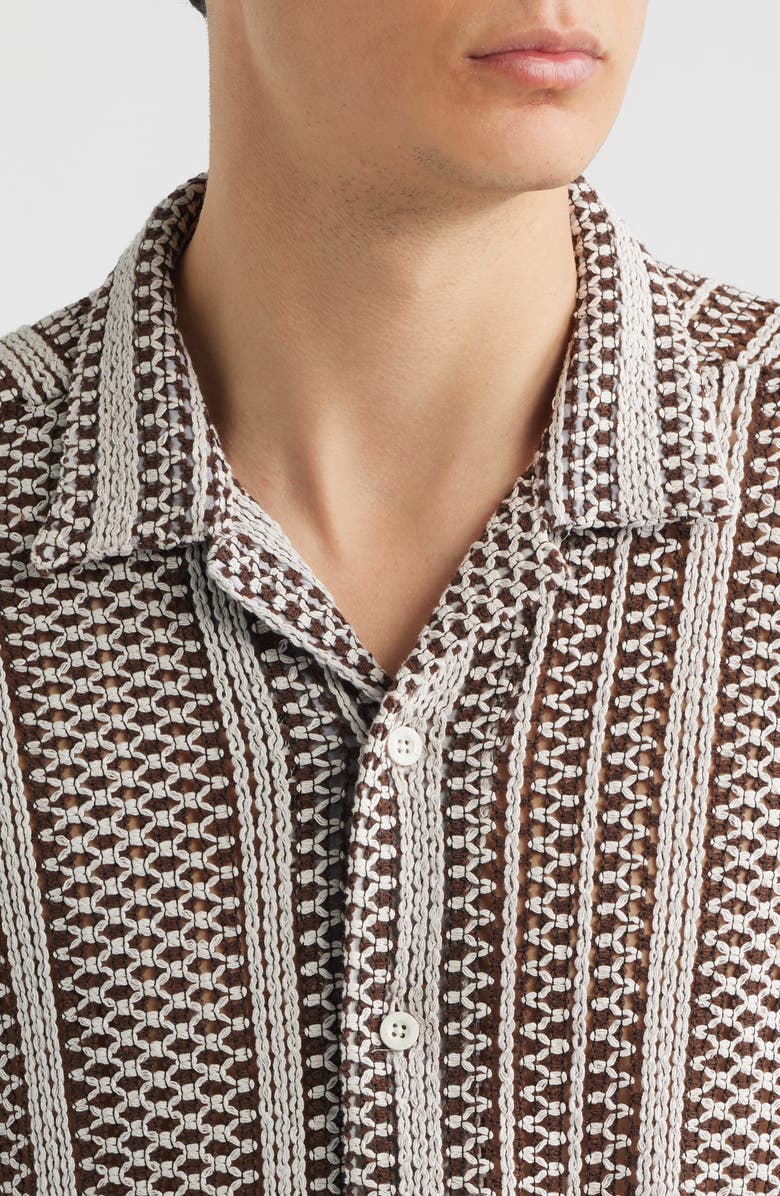 Percival Hugh Openwork Stripe Camp Shirt, Alternate, color, Brown / White