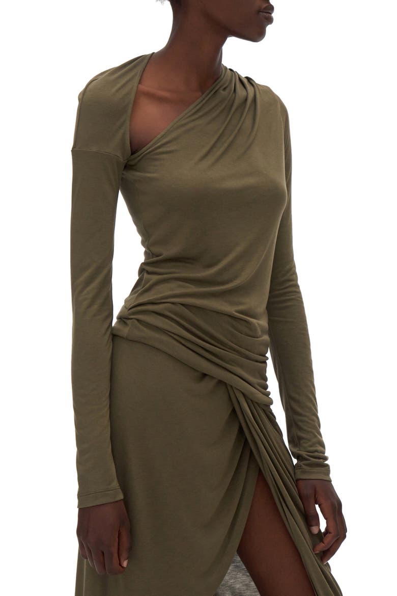 Asymmetrical Long Sleeve Stretch Jersey Top, Alternate, color, NAVAL GREEN