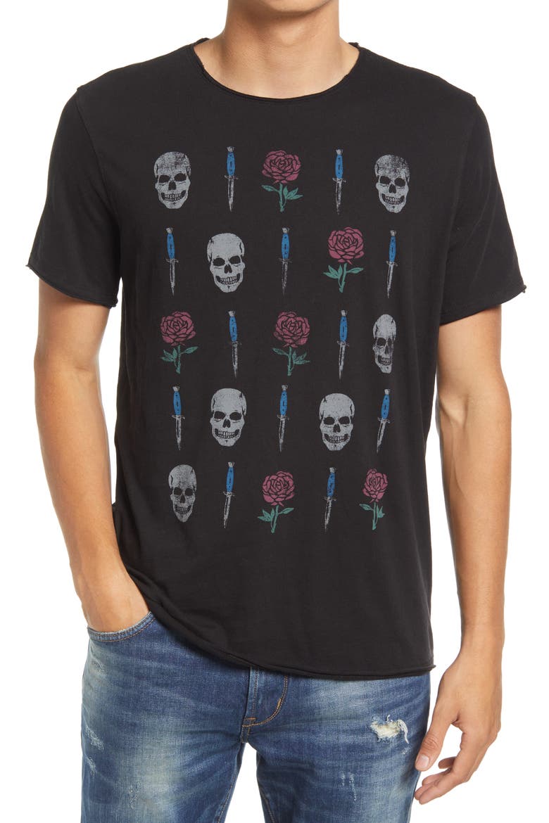 Raw Edge Vintage Wash Graphic Tee, Main, color, BLACK