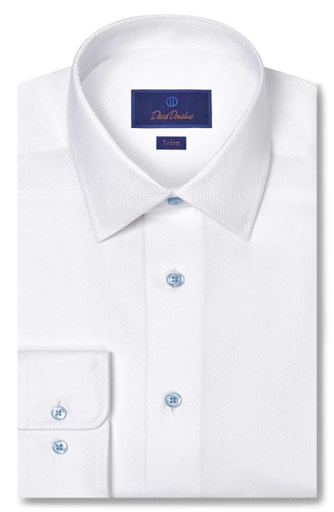 Trim Fit Micro Diamond Dobby Cotton Dress Shirt