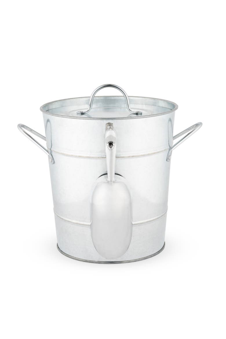 Galvanized Metal Ice Bucket with Scoop, Main, color, Silver