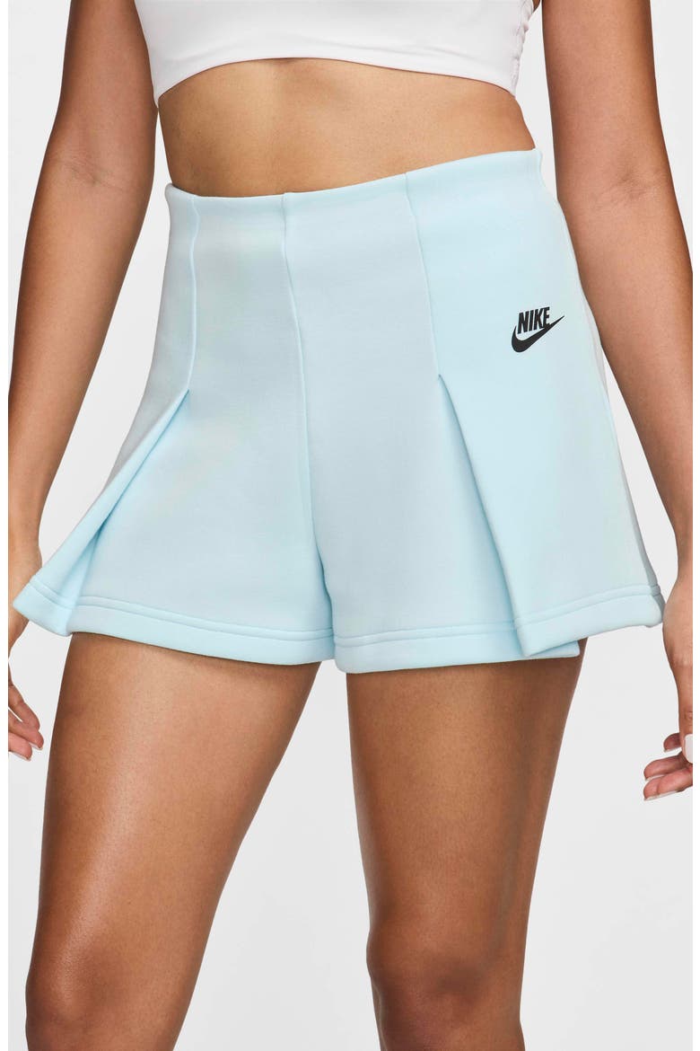 Tech Fleece High Waist Pleated Shorts, Alternate, color, GLACIER BLUE/ BLACK