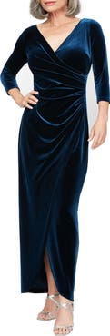 Alex Evenings Pleated Long Sleeve Velvet Gown