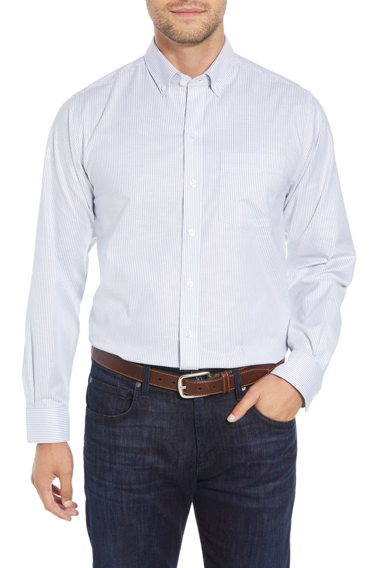 Cotton Blend Oxford Stripe Shirt, Main, color, LIGHT BLUE