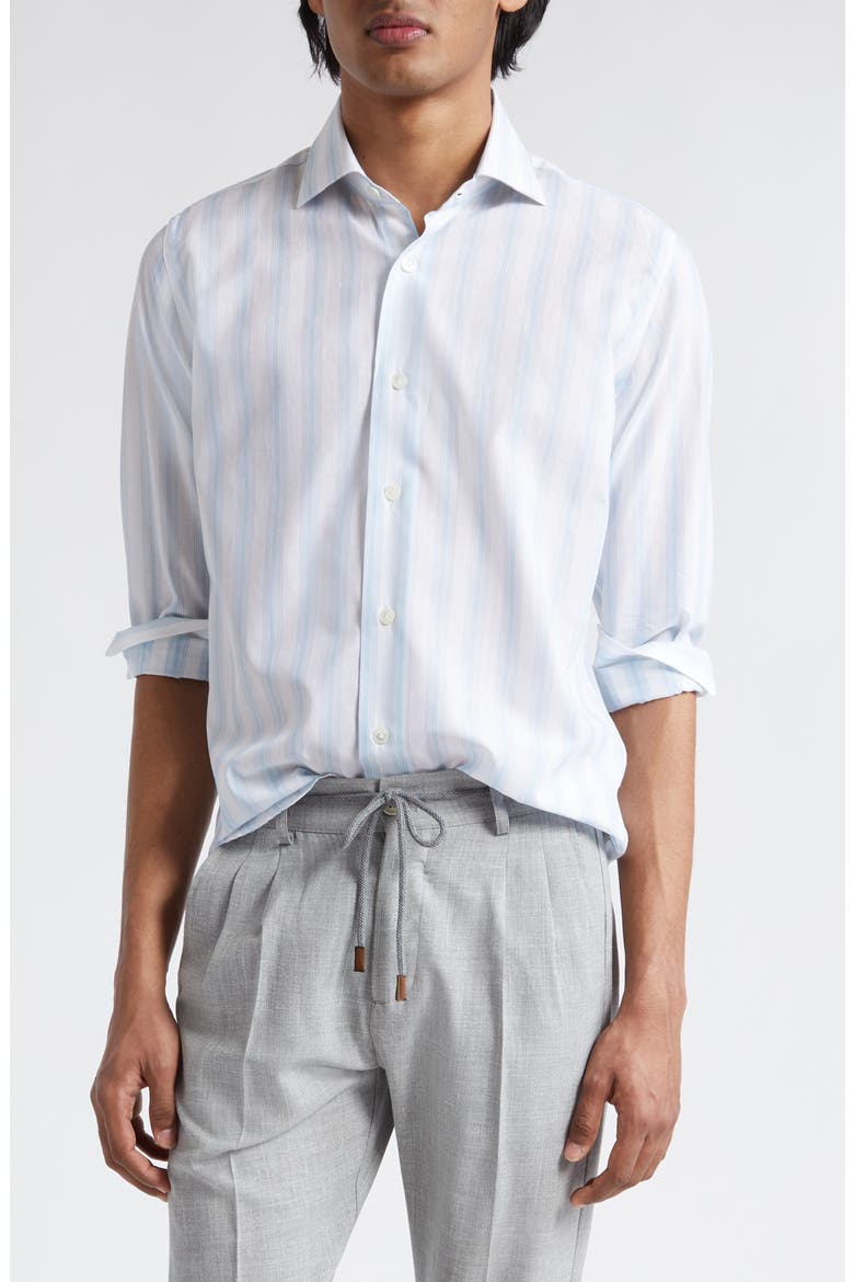 Stripe Cotton & Linen Button-Up Shirt, Main, color, BABY BLUE