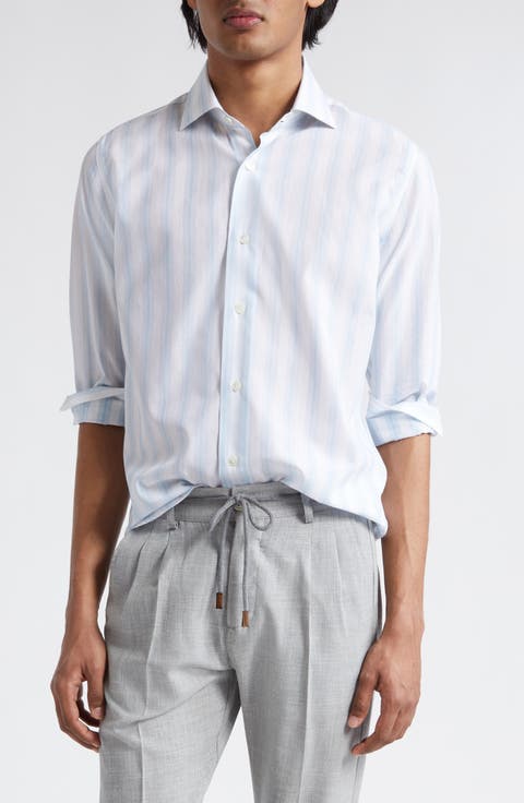 Stripe Cotton & Linen Button-Up Shirt