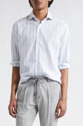 Eleventy Stripe Cotton & Linen Button-Up Shirt