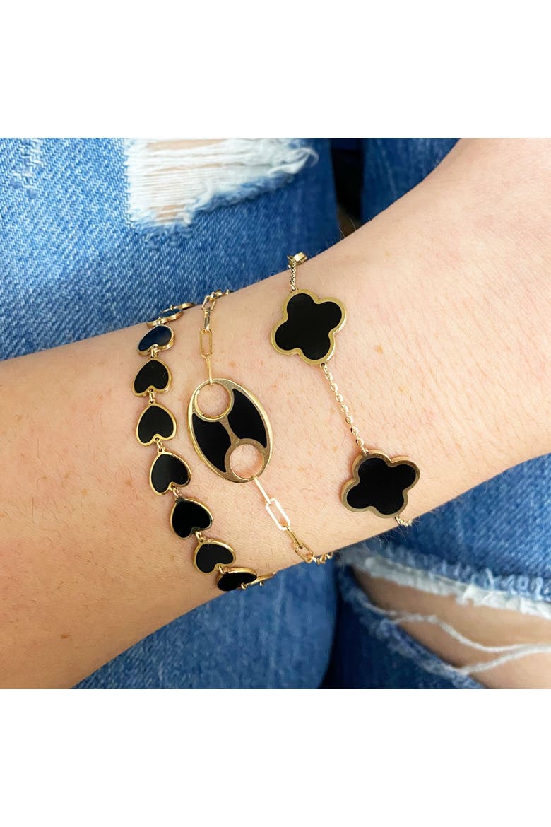 Large Onyx Clover Bracelet, Alternate, color, Yellow Gold