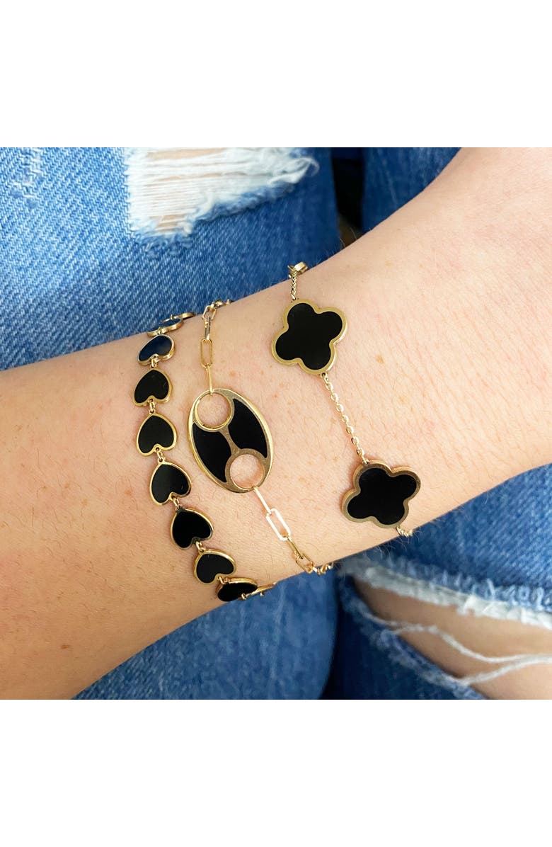 The Lovery Fine Jewelry Large Onyx Clover Bracelet, Alternate, color, Yellow Gold