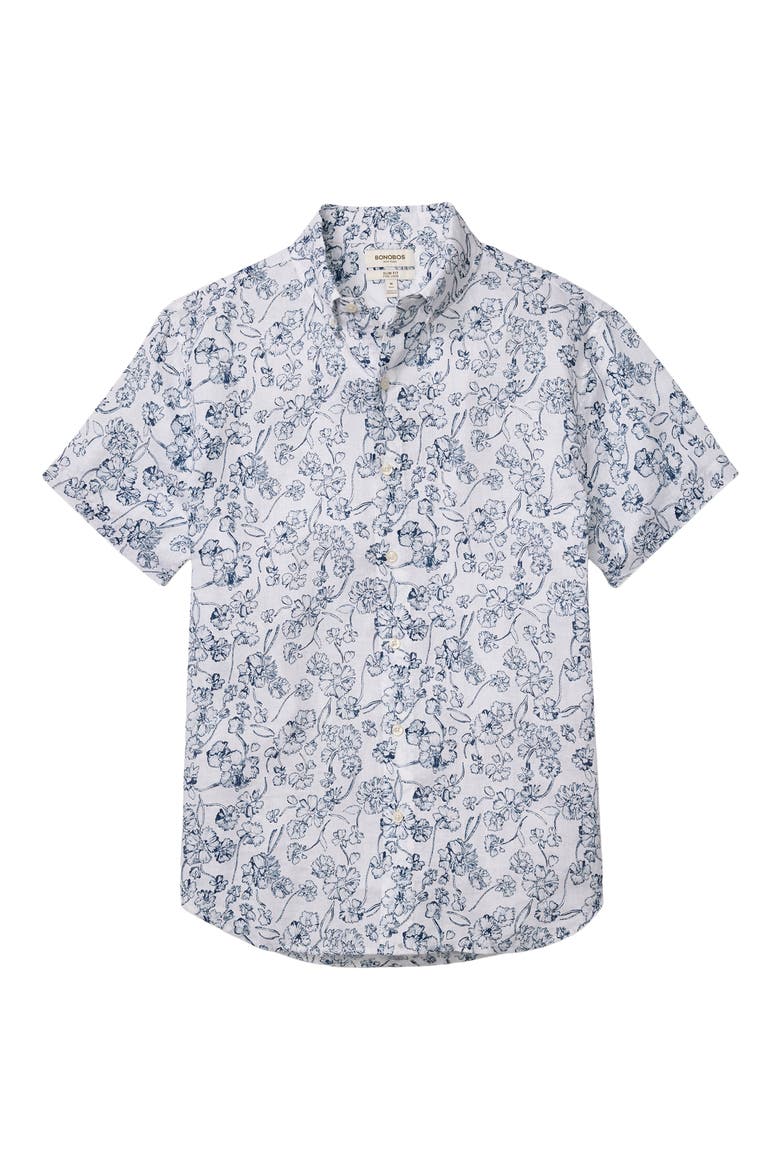 Riviera Slim Fit Floral Short Sleeve Linen Button-Down Shirt, Alternate, color, SHADOW FLORAL