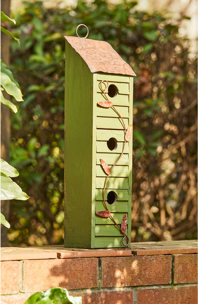 Glitzhome 18"H Hanging Distressed Solid Wood 3-Tier Window Shutters Birdhouse, Alternate, color, Green