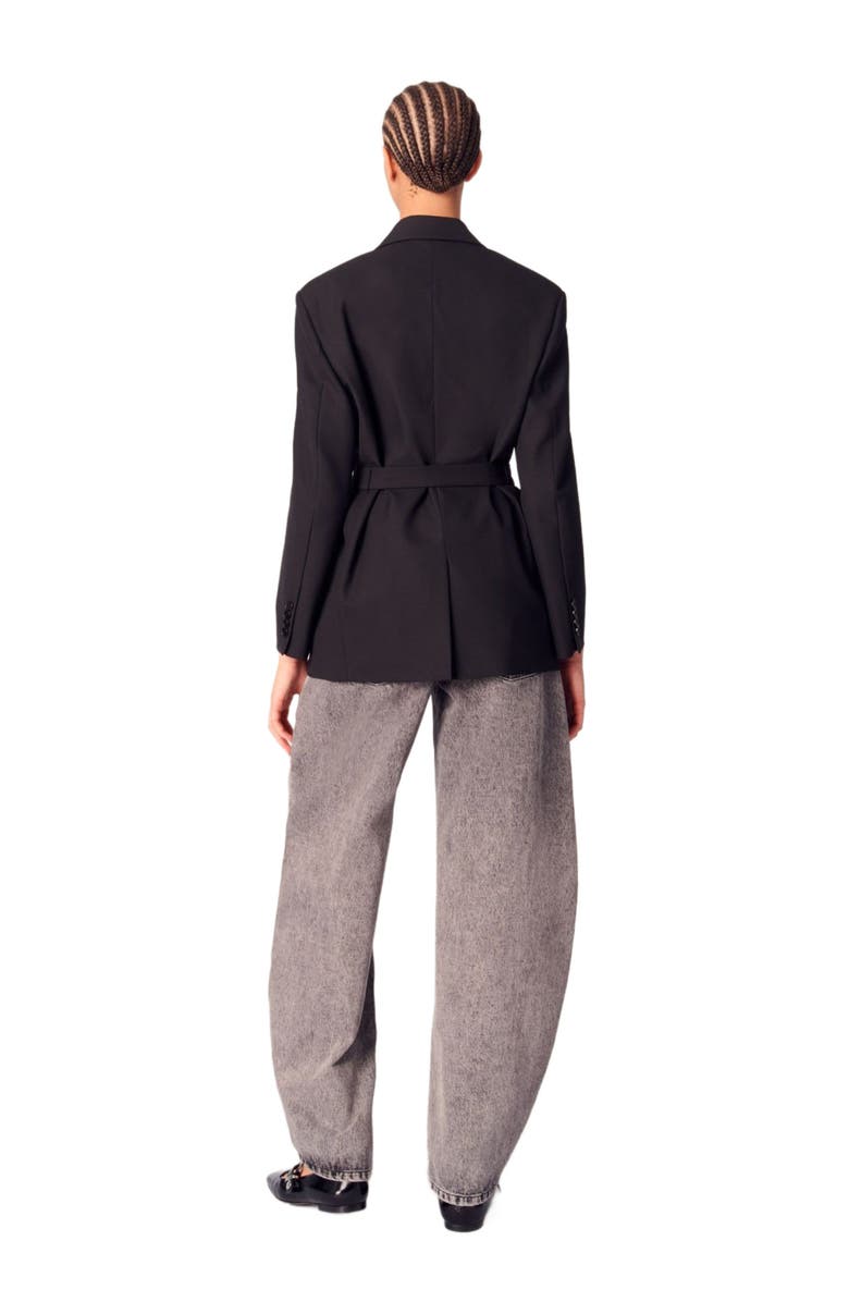 maje Belted suit jacket, Alternate, color, Black