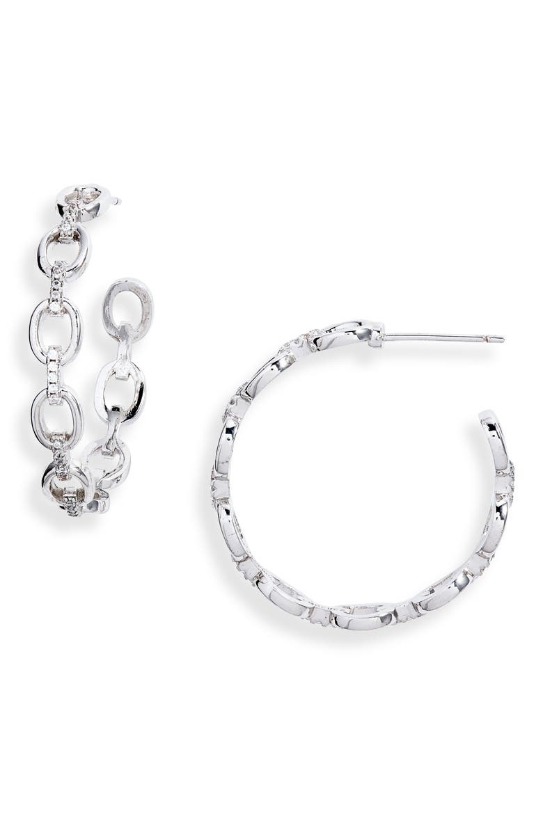 Chain Hoop Earrings, Main, color, SILVER