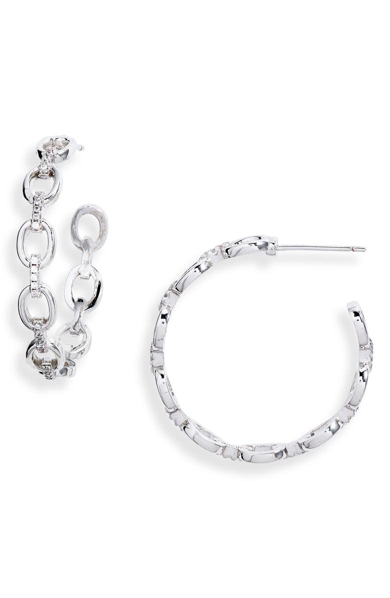 Sterling Forever Chain Hoop Earrings, Main, color, 