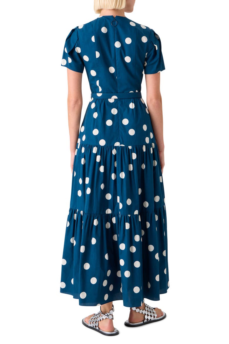 Polka Dot Tiered Cotton Poplin Dress, Alternate, color, DARK BLUE-CREAM